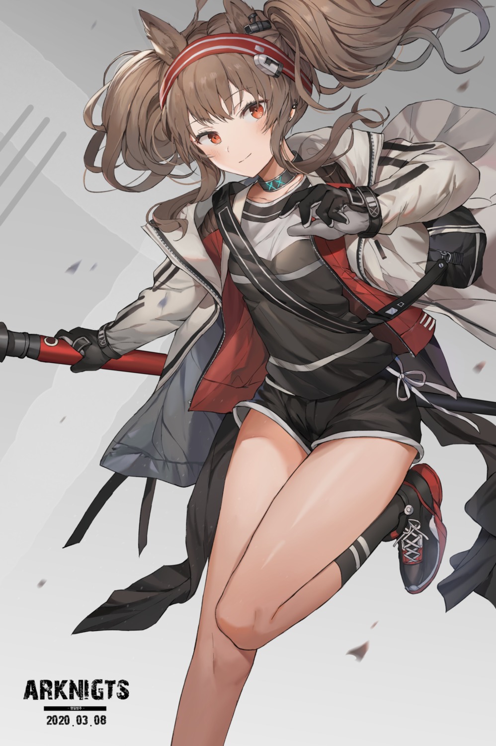 angelina_(arknights), animal_ears, arknights, gompang, weapon