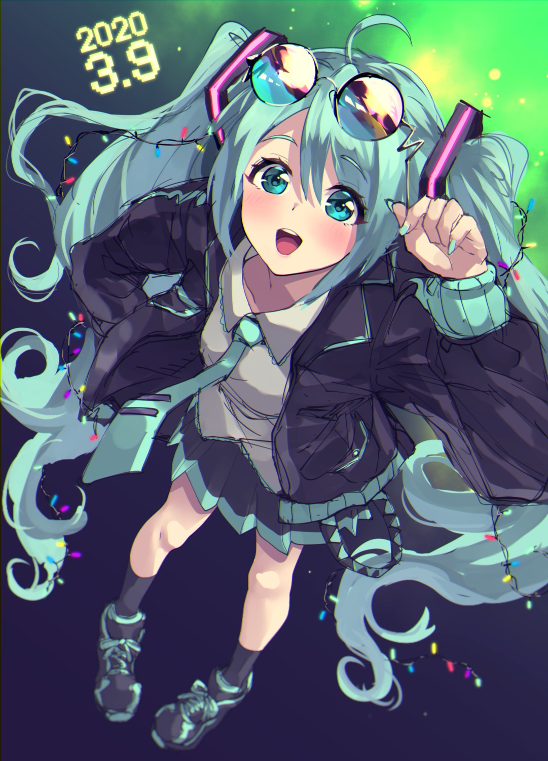 hatsune_miku, megane, shashaki, sketch, vocaloid