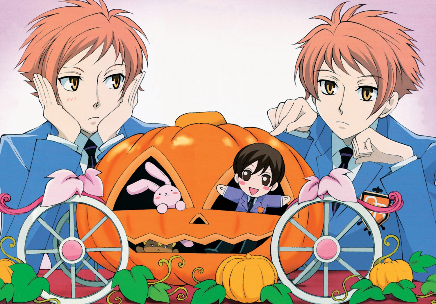 fujioka_haruhi, hitachiin_hikaru, hitachiin_kaoru, ouran_high_school_host_club