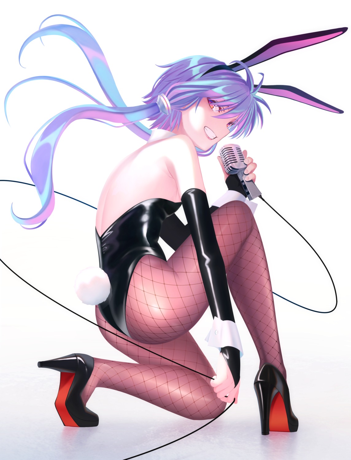 animal_ears, ass, bunny_ears, bunny_girl, fishnets, heels, mikoma_sanagi, pantyhose