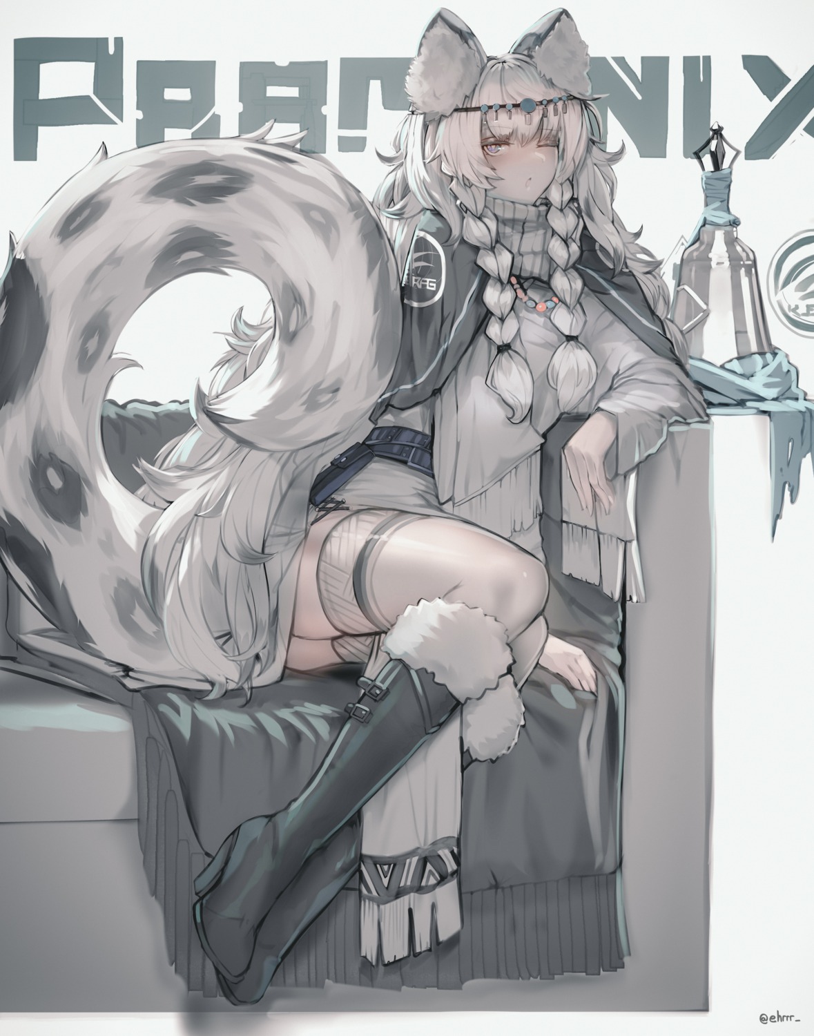 animal_ears, arknights, ehrrr, heels, pramanix_(arknights), tail, thighhighs