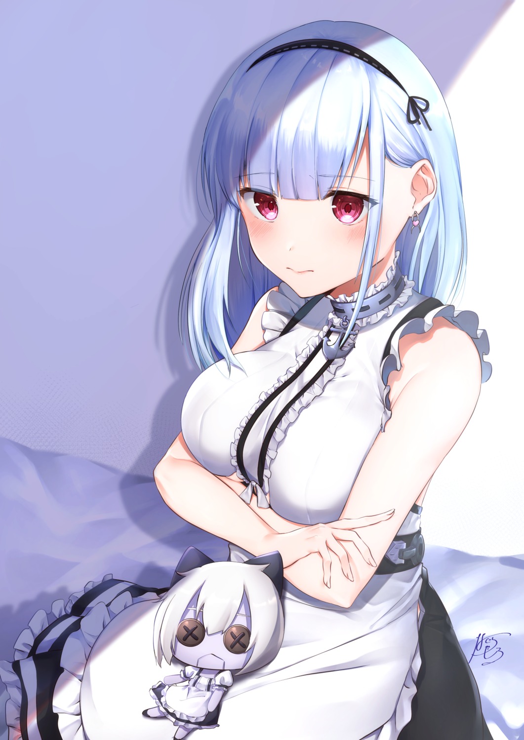 aika_(1019-akari), azur_lane, breast_hold, chibi, dido_(azur_lane), maid