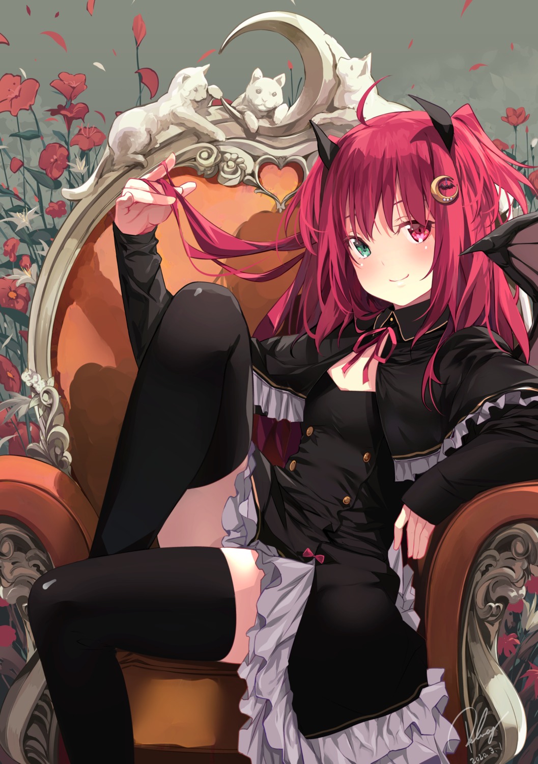gothic_lolita, heterochromia, horns, lolita_fashion, neko, nijisanji, re_lucy, skirt_lift