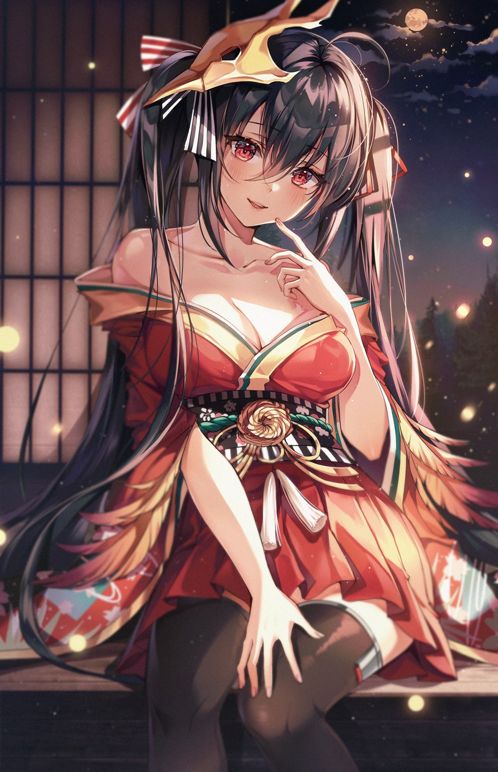 azur_lane, cleavage, japanese_clothes, no_bra, open_shirt, taihou_(azur_lane), thighhighs, ttosom