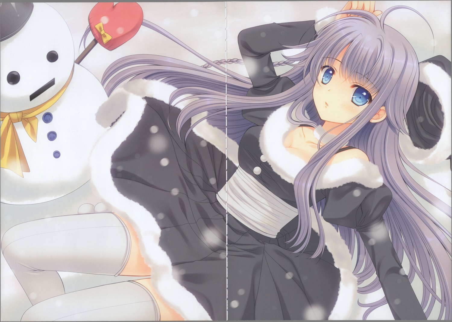 christmas, cleavage, crease, dress, fixme, nishimata_aoi, skirt_lift, thighhighs