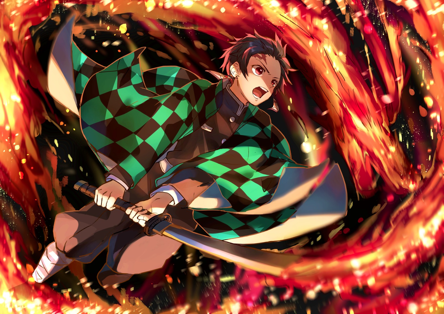 ittetsu_taro, japanese_clothes, kamado_tanjirou, kimetsu_no_yaiba, sword, uniform
