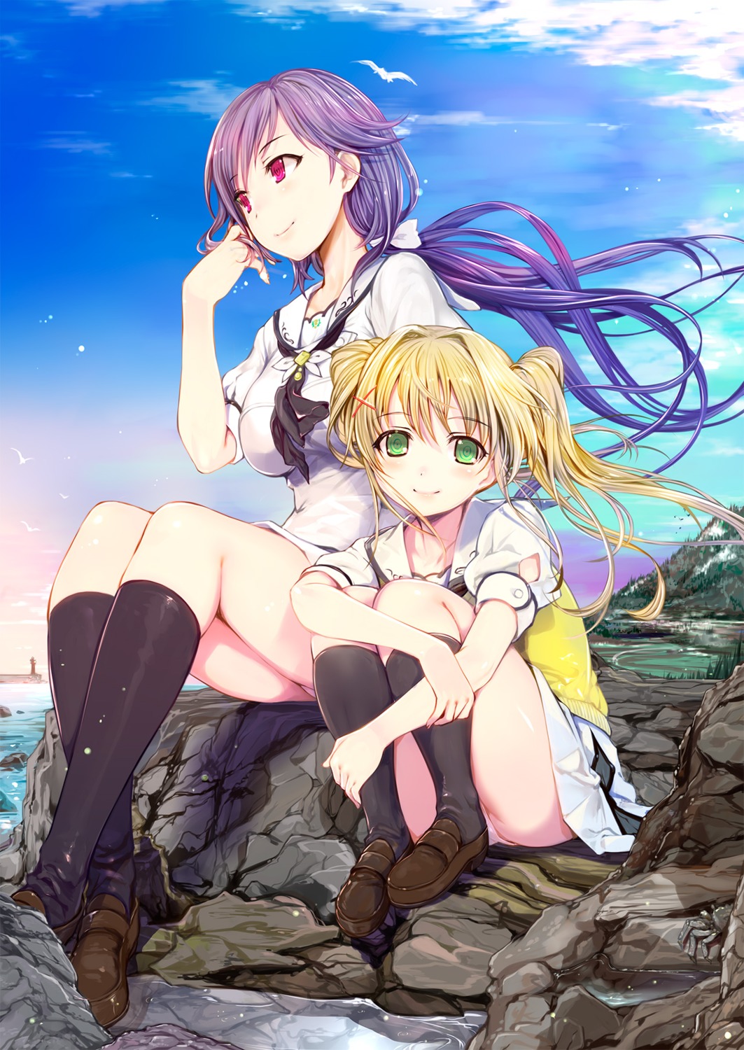 mikazuki_akira, mizuori_shizuku, pantsu, seifuku, skirt_lift, summer_pockets, sweater, tsumugi_wenders