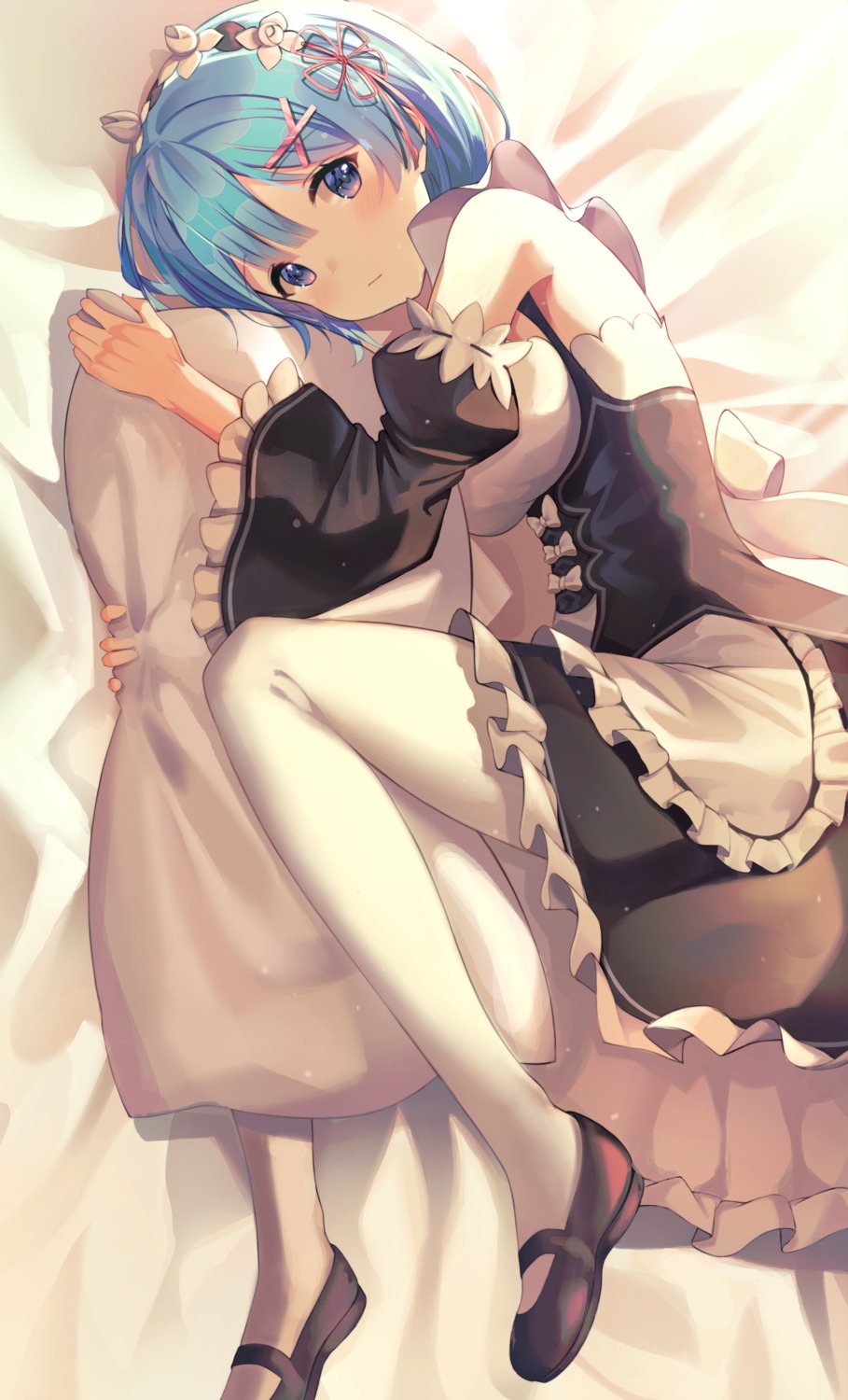 hfmt7223, maid, pantyhose, re:zero_kara_hajimeru_isekai_seikatsu, rem_(re_zero), skirt_lift