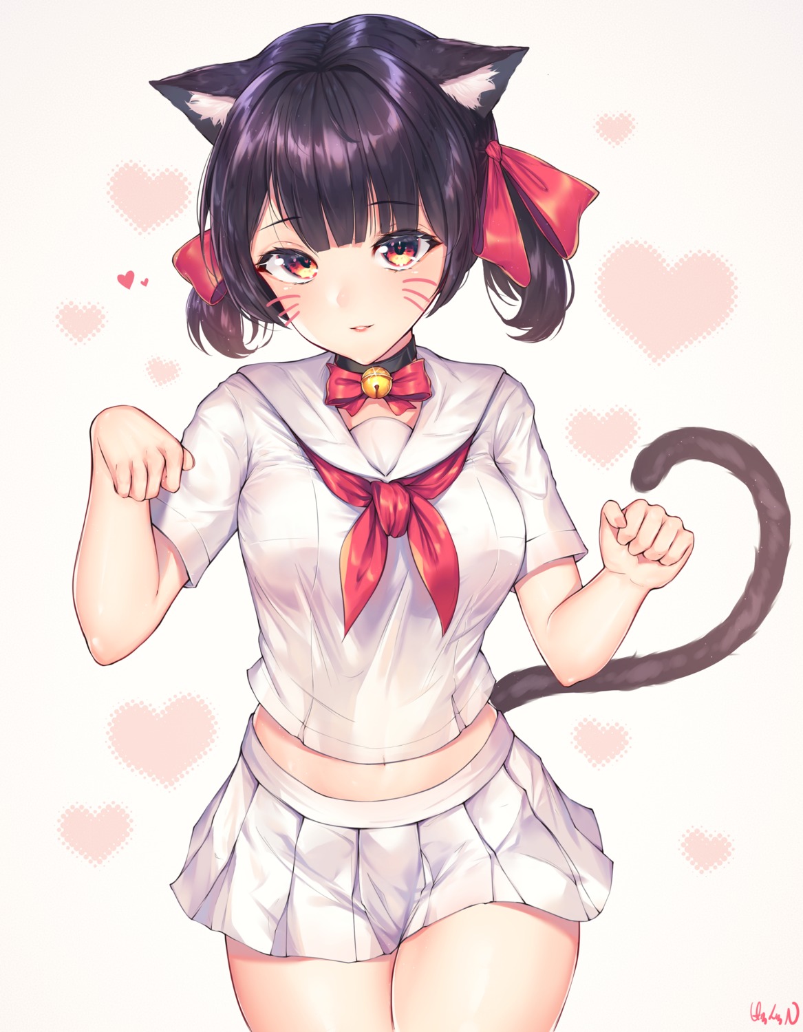animal_ears, hakushoku_n, nekomimi, seifuku, tail