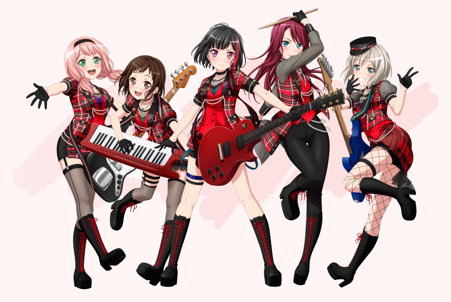 aoba_moca, bang_dream!, fishnets, garter, guitar, hazawa_tsugumi, heels, mitake_ran