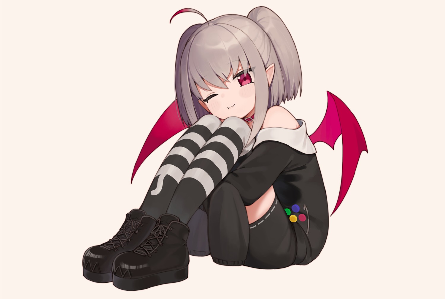 makaino_ririmu, nijisanji, nijisanji_gamers, pointy_ears, seramikku, thighhighs, wings
