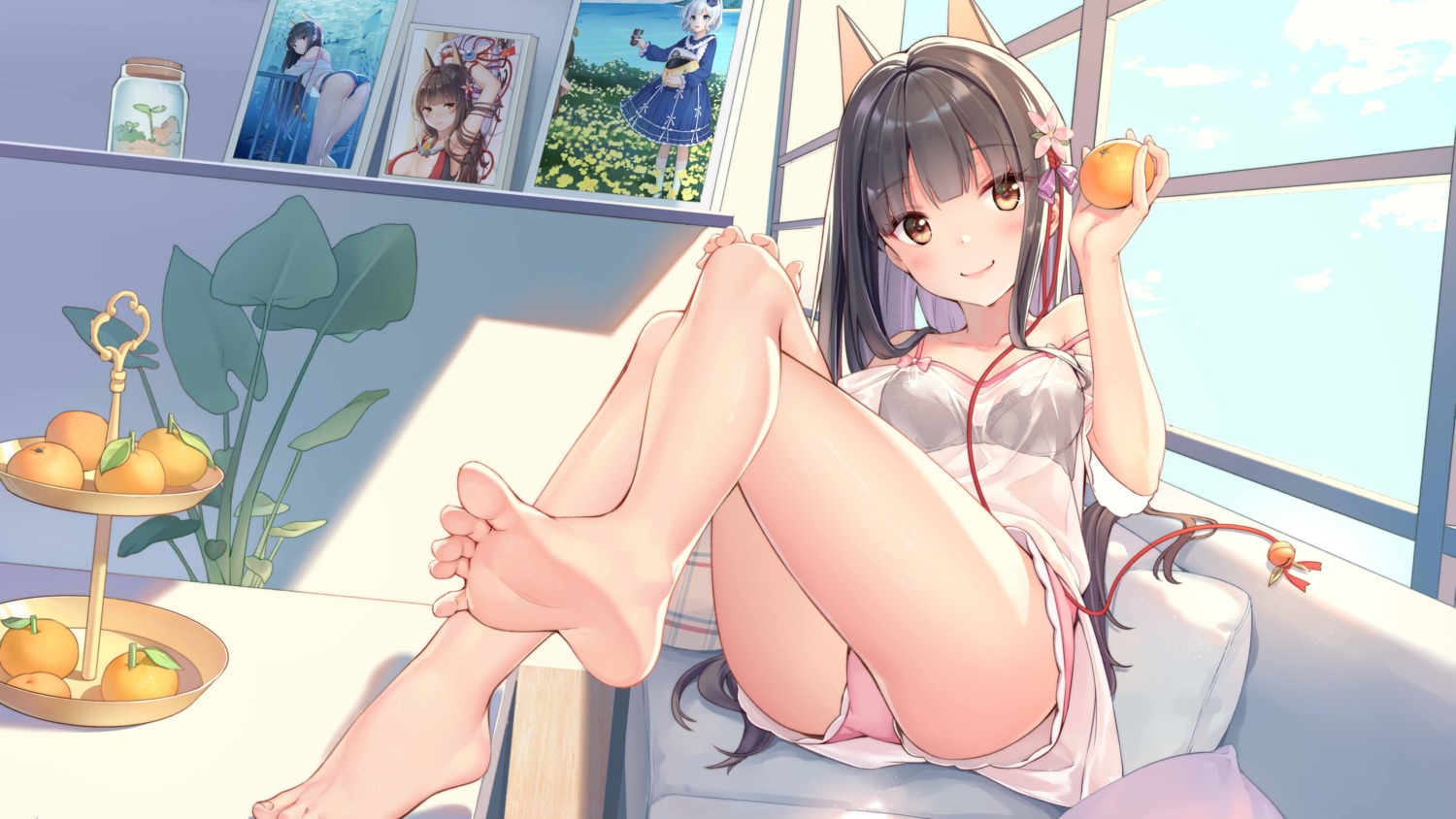 akagi_(zhanjianshaonv), animal_ears, bra, dress, feet, see_through, yinqi, zhanjianshaonv
