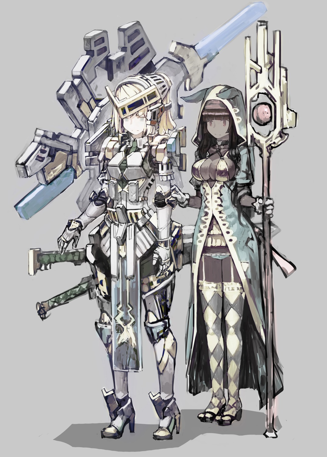 armor, cleavage, heels, stockings, tefec, thighhighs