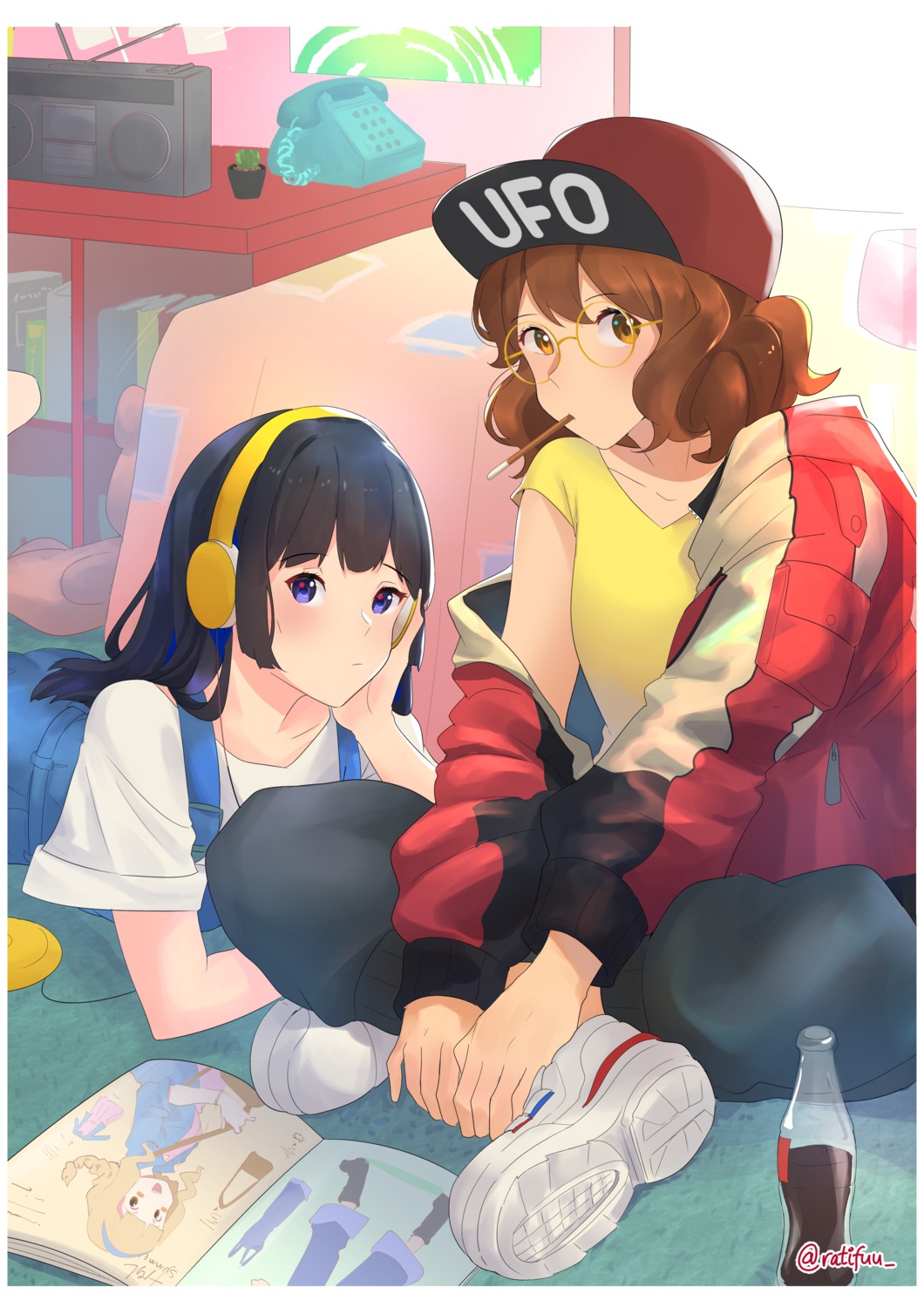 headphones, hibike!_euphonium, kousaka_reina, megane, oumae_kumiko, overalls, ratifuu