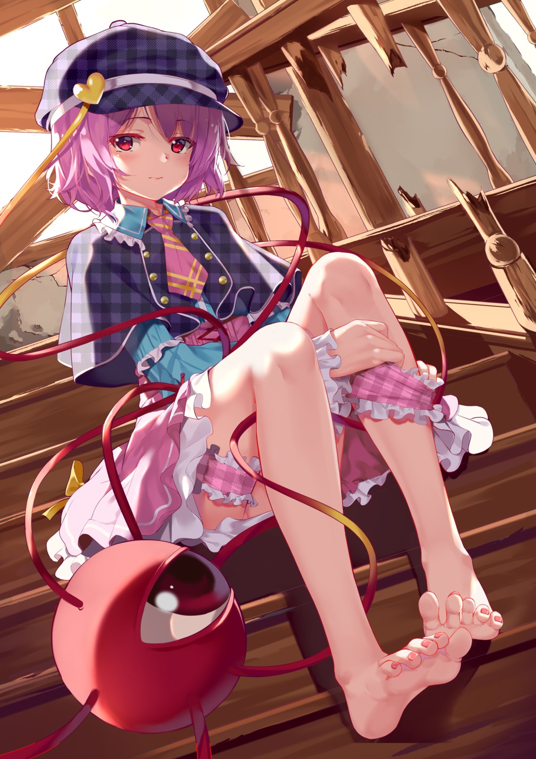 aoi_(buzhuen444), feet, garter, komeiji_satori, skirt_lift, touhou