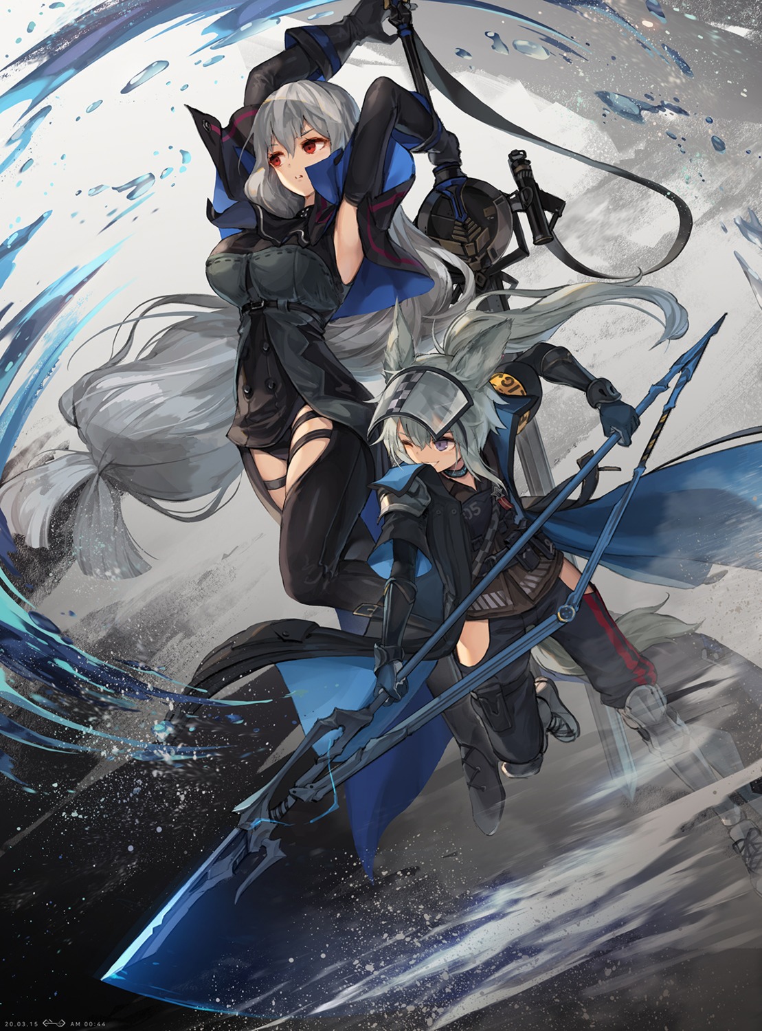 arknights, garter, grani_(arknights), jakoujika, skadi_(arknights), sword, weapon