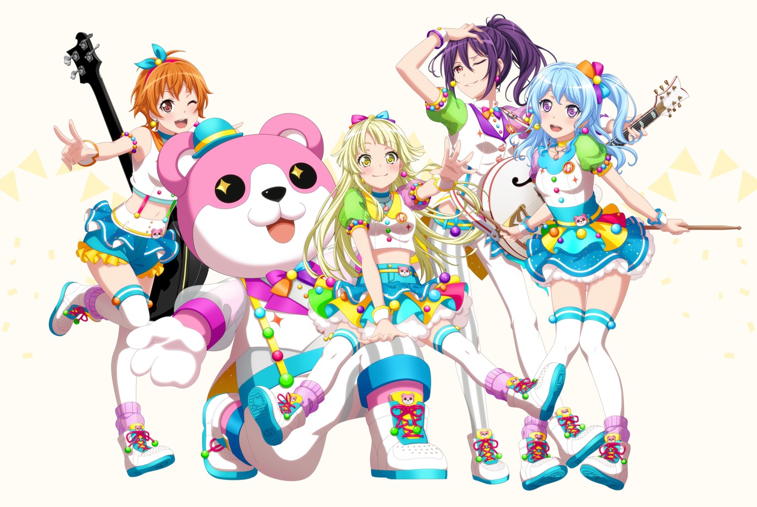 bang_dream!, guitar, kitazawa_hagumi, matsubara_kanon, michelle_(bang_dream!), seta_kaoru, tagme, thighhighs