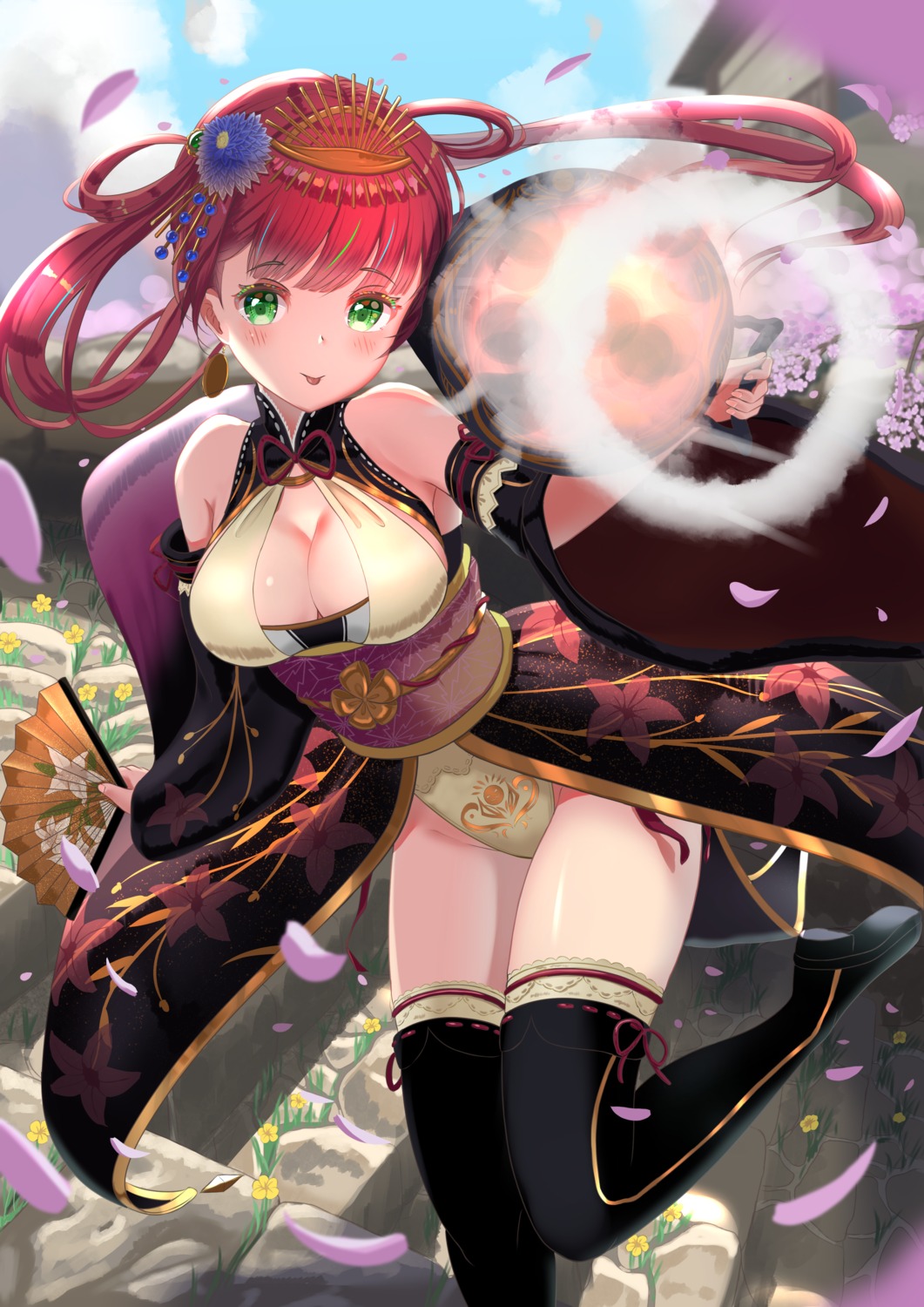 artist_revision, heels, japanese_clothes, leotard, sengoku_fubu, thighhighs, wanderlucia