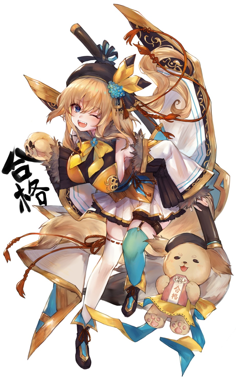 asian_clothes, garter, ryuuji_teitoku, stockings, tail, thighhighs