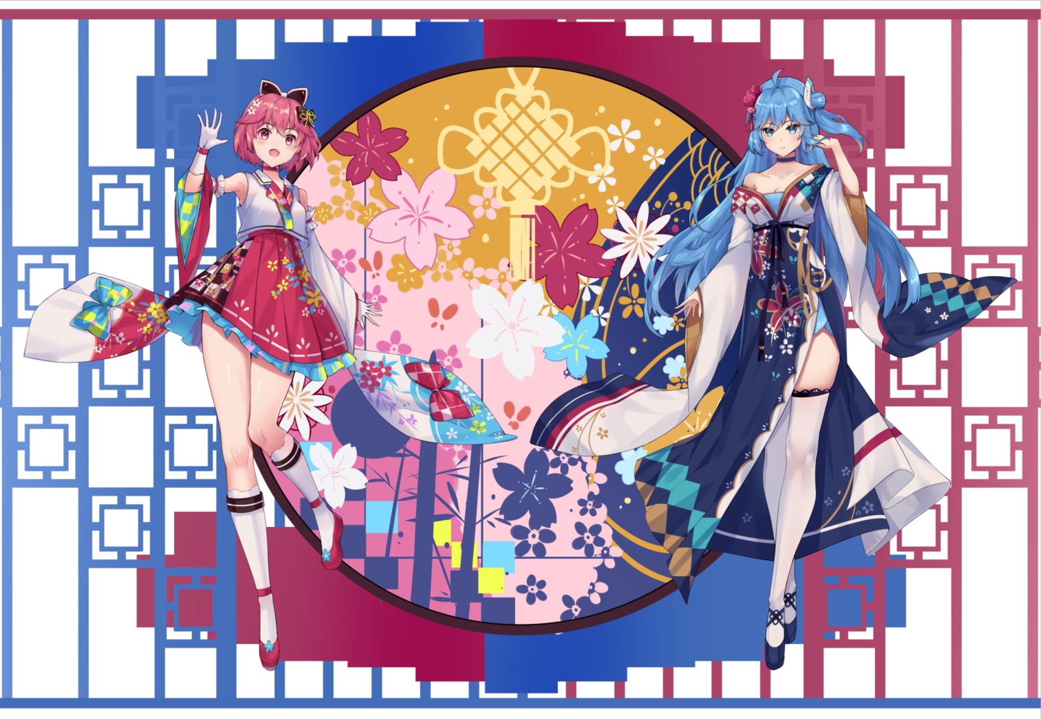asian_clothes, cleavage, eol_9, lolita_fashion, skirt_lift, thighhighs, wa_lolita, wahin_girls