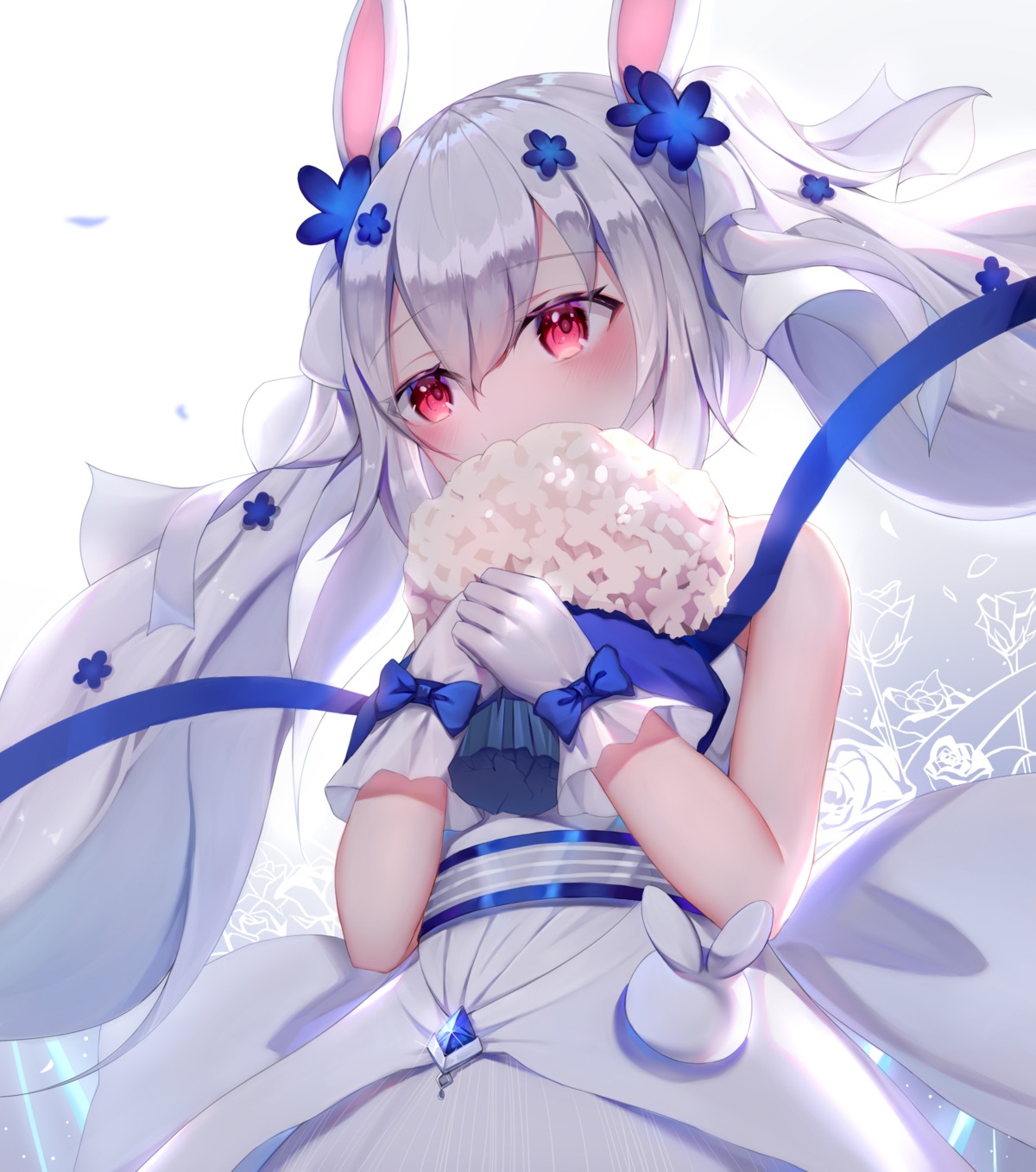 animal_ears, azur_lane, breast_hold, bunny_ears, dress, laffey_(azur_lane), linz, wedding_dress