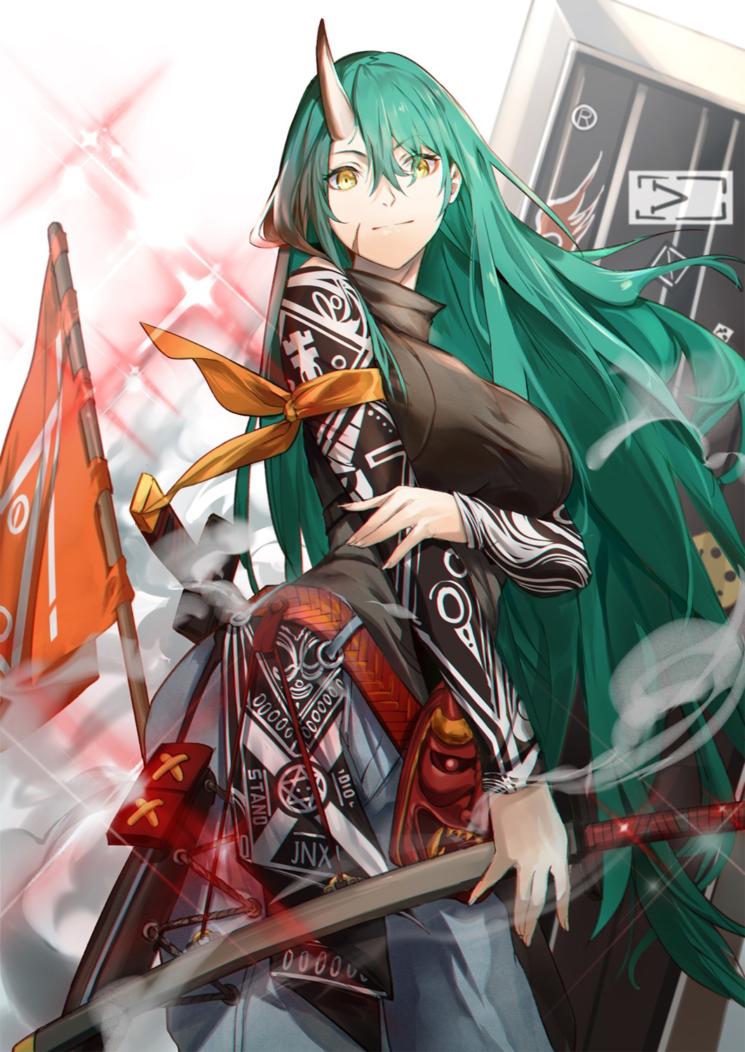 arknights, bk201, horns, hoshiguma_(arknights), sword