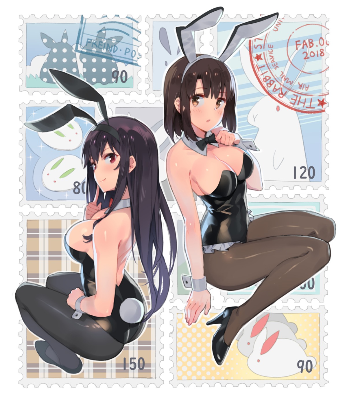 animal_ears, artist_revision, ass, bunny_ears, bunny_girl, cleavage, ddal, heels, kasumigaoka_utaha, katou_megumi, pantyhose, saenai_heroine_no_sodatekata, tail