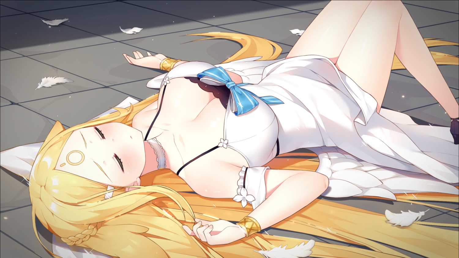 angel, cleavage, dress, sela, skirt_lift, wings