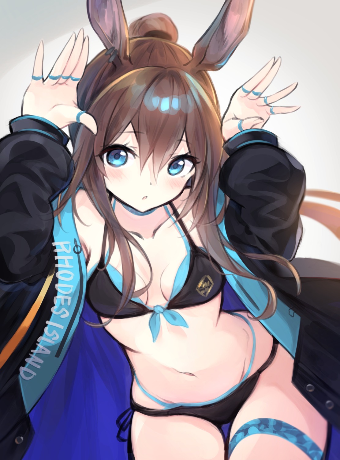 amiya_(arknights), animal_ears, arknights, bikini, bunny_ears, cleavage, diieru, garter