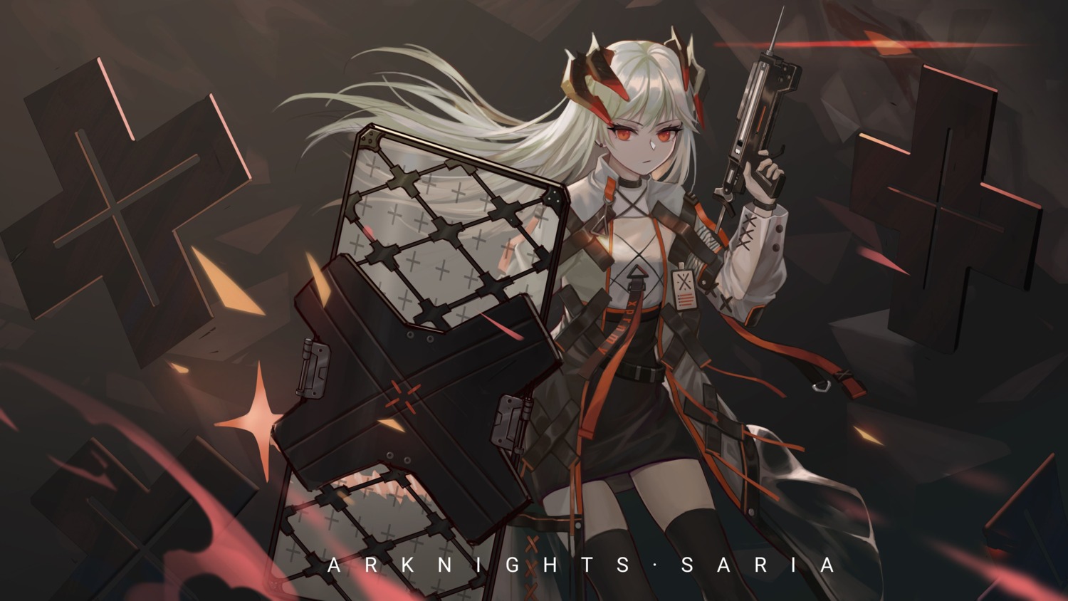 arknights, gun, horns, saria_(arknights), zhai