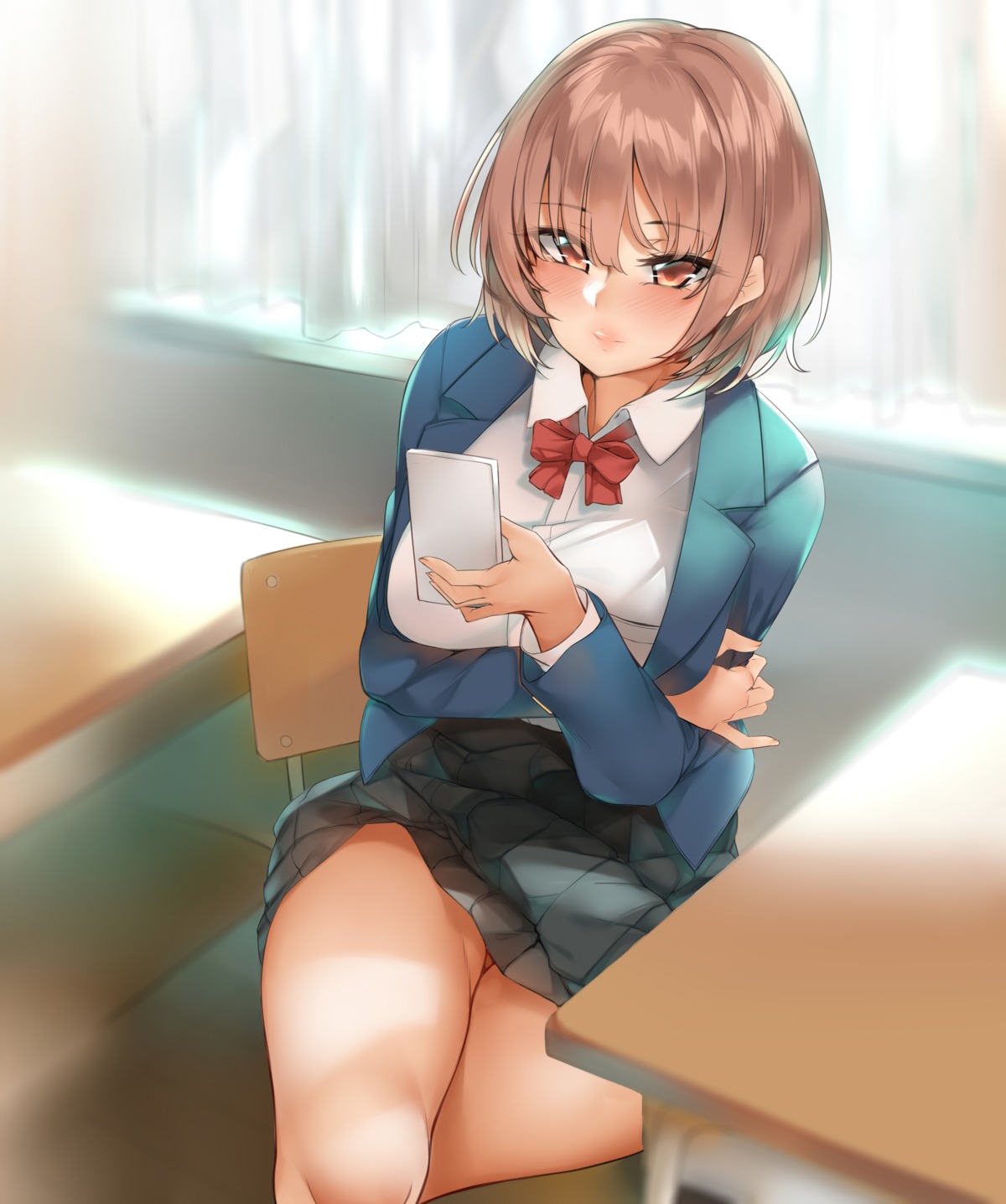 bababababan, breast_hold, seifuku, skirt_lift