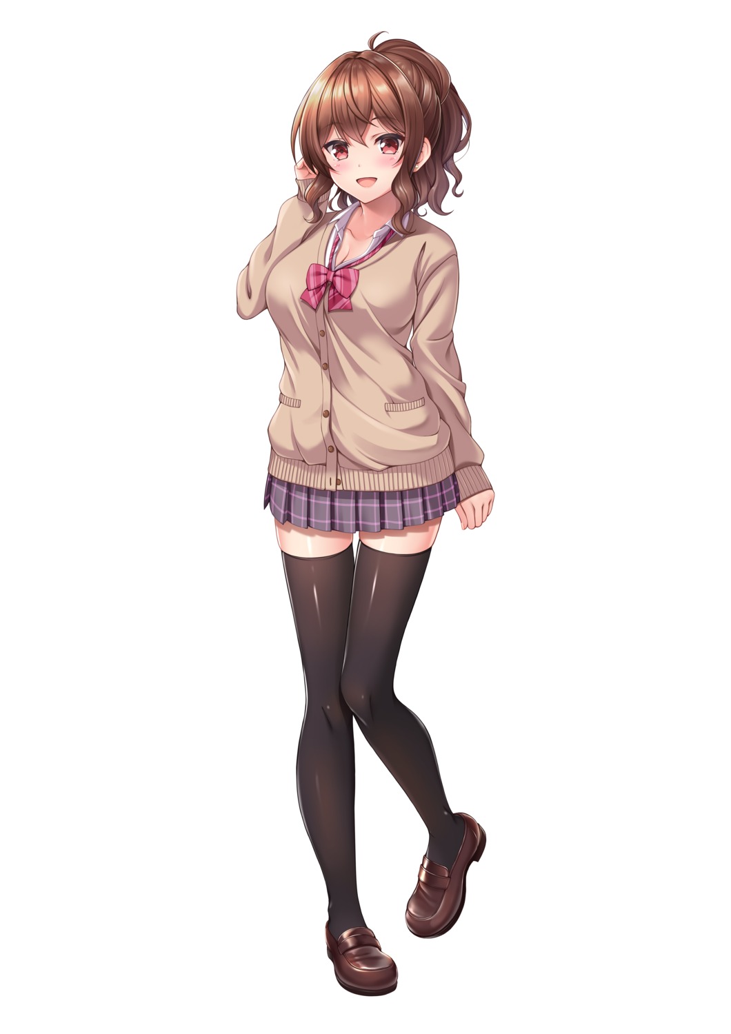 akatsuki_rabbit, cleavage, seifuku, sweater, thighhighs