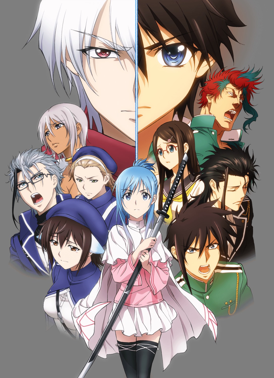 megane, plunderer, seifuku, sweater, sword, tagme, thighhighs, transparent_png