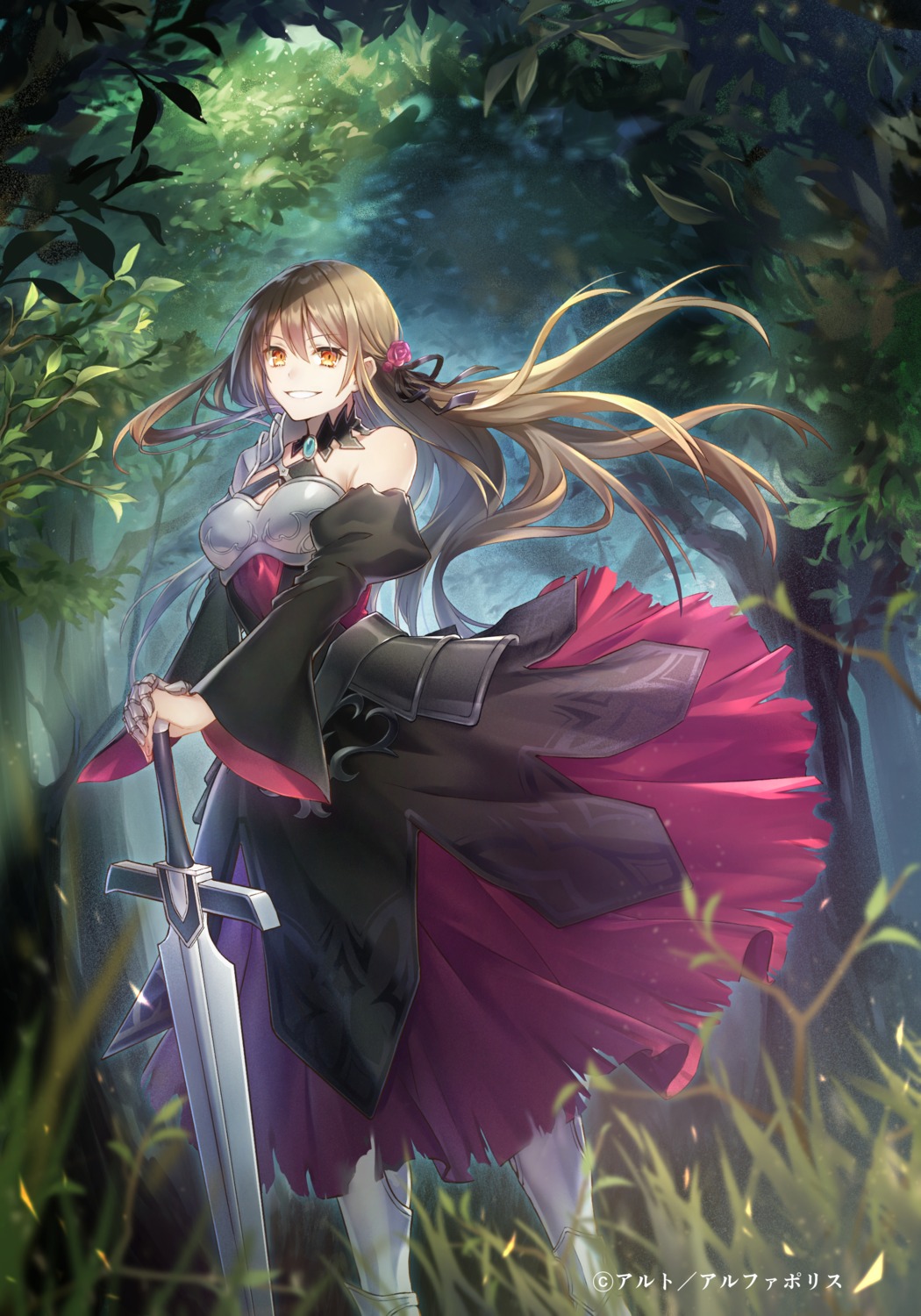 armor, skirt_lift, sword, tamu_(tamurarucaffe1226), torn_clothes