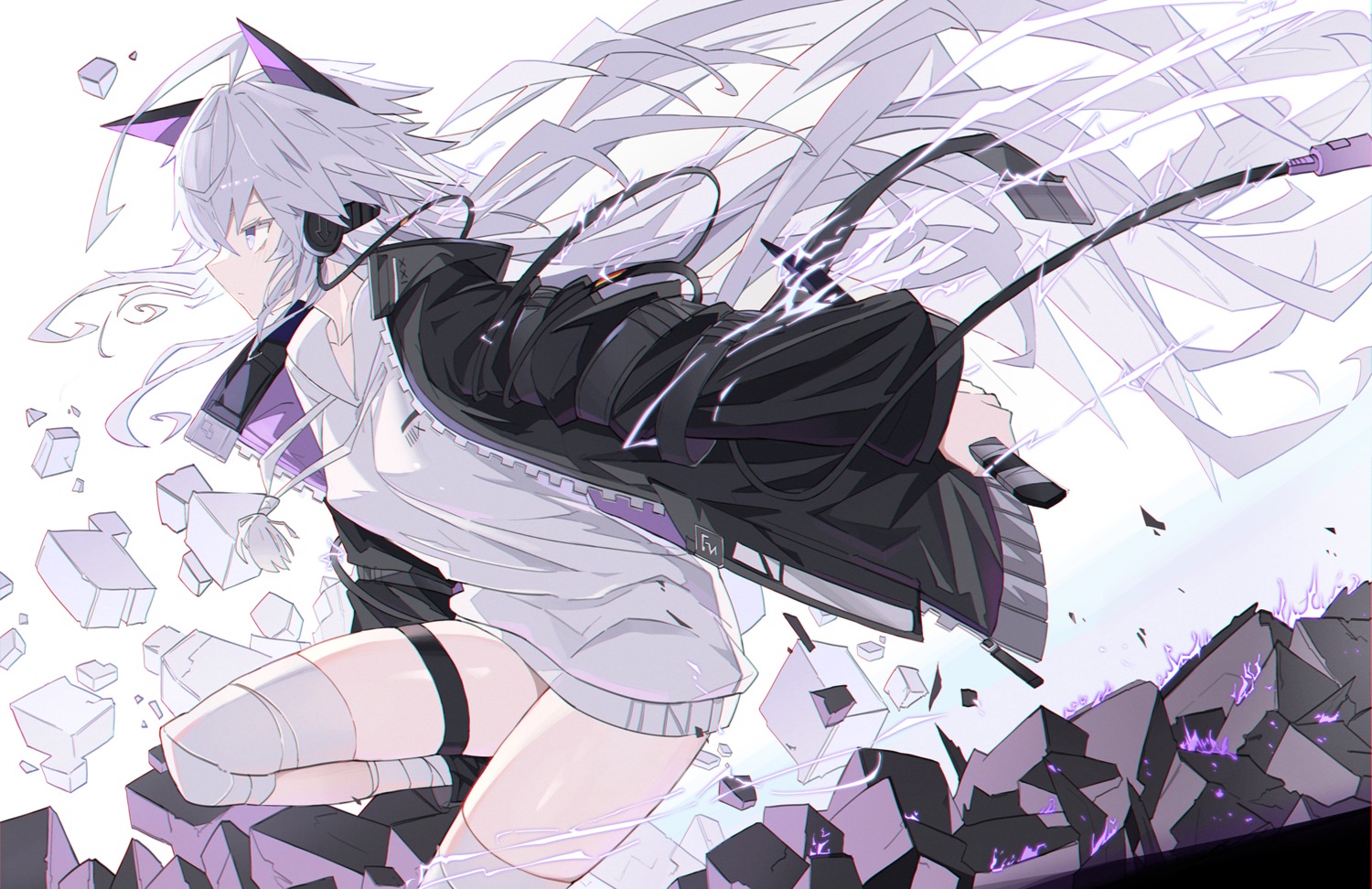 animal_ears, bandages, garter, headphones, verslll