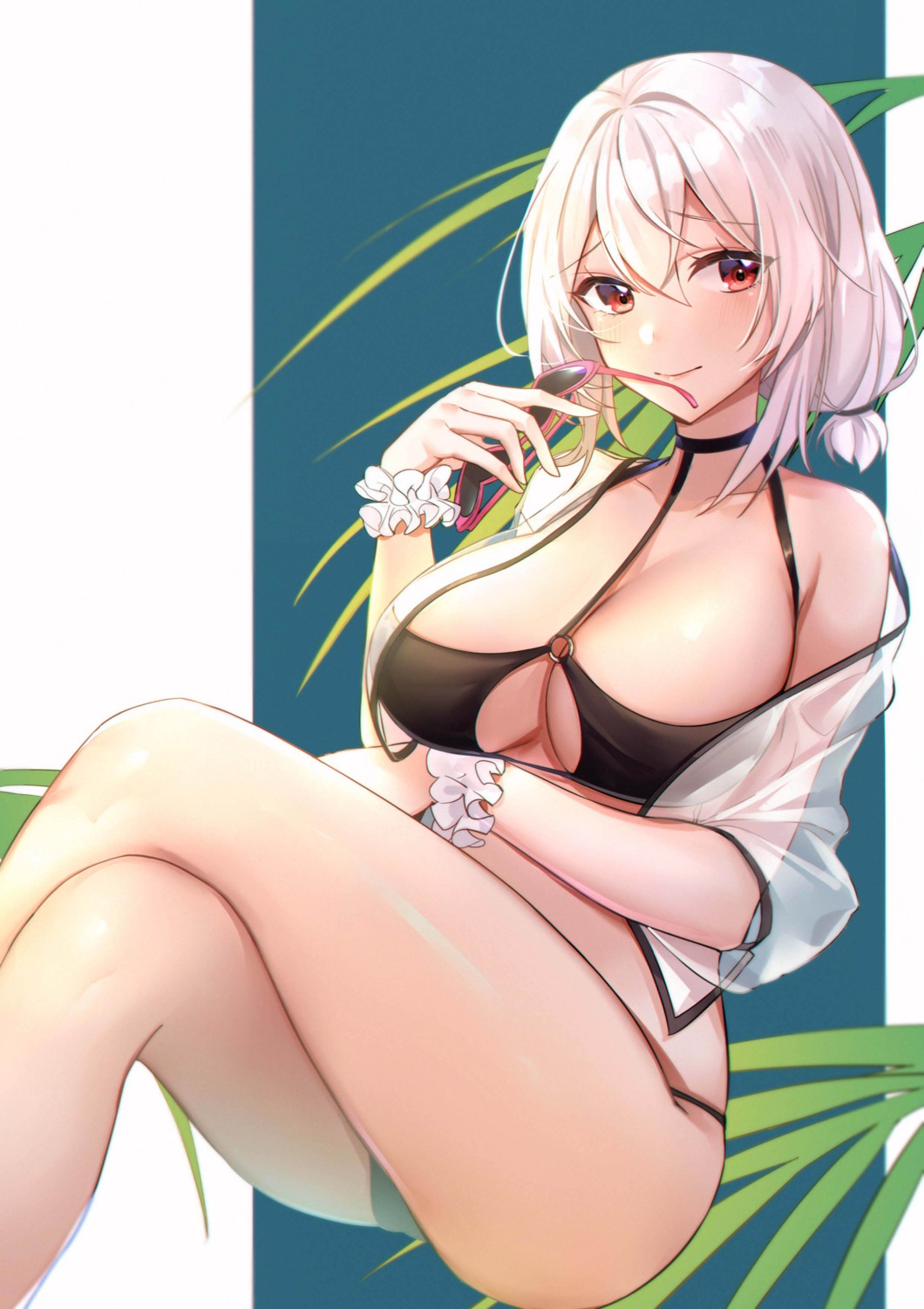 azur_lane, bikini, breast_hold, gun_mayoko, open_shirt, see_through, sirius_(azur_lane), swimsuits