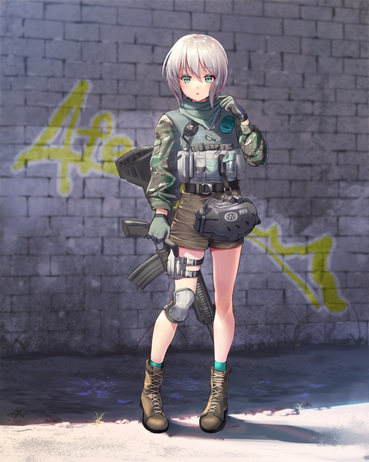 aoba_moca, armor, bang_dream!, garter, gun, nogi_momoko