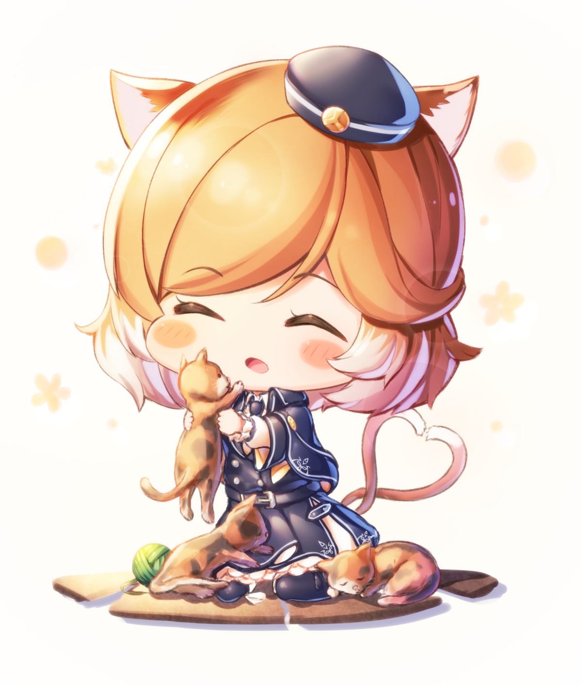animal_ears, arknights, chibi, mousse_(arknights), neko, nekomimi, tail, takechii