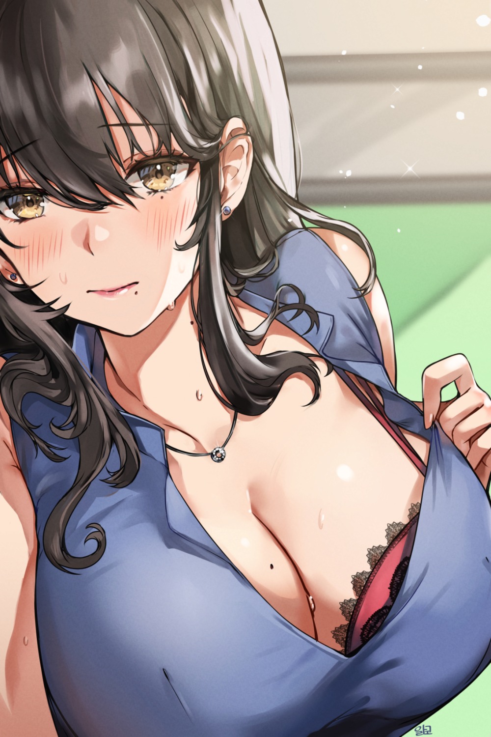 alraco, bra, cleavage, open_shirt, undressing, wet