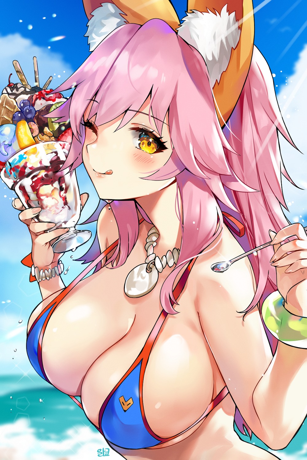 alraco, animal_ears, bikini_top, fate/grand_order, swimsuits, tamamo_no_mae