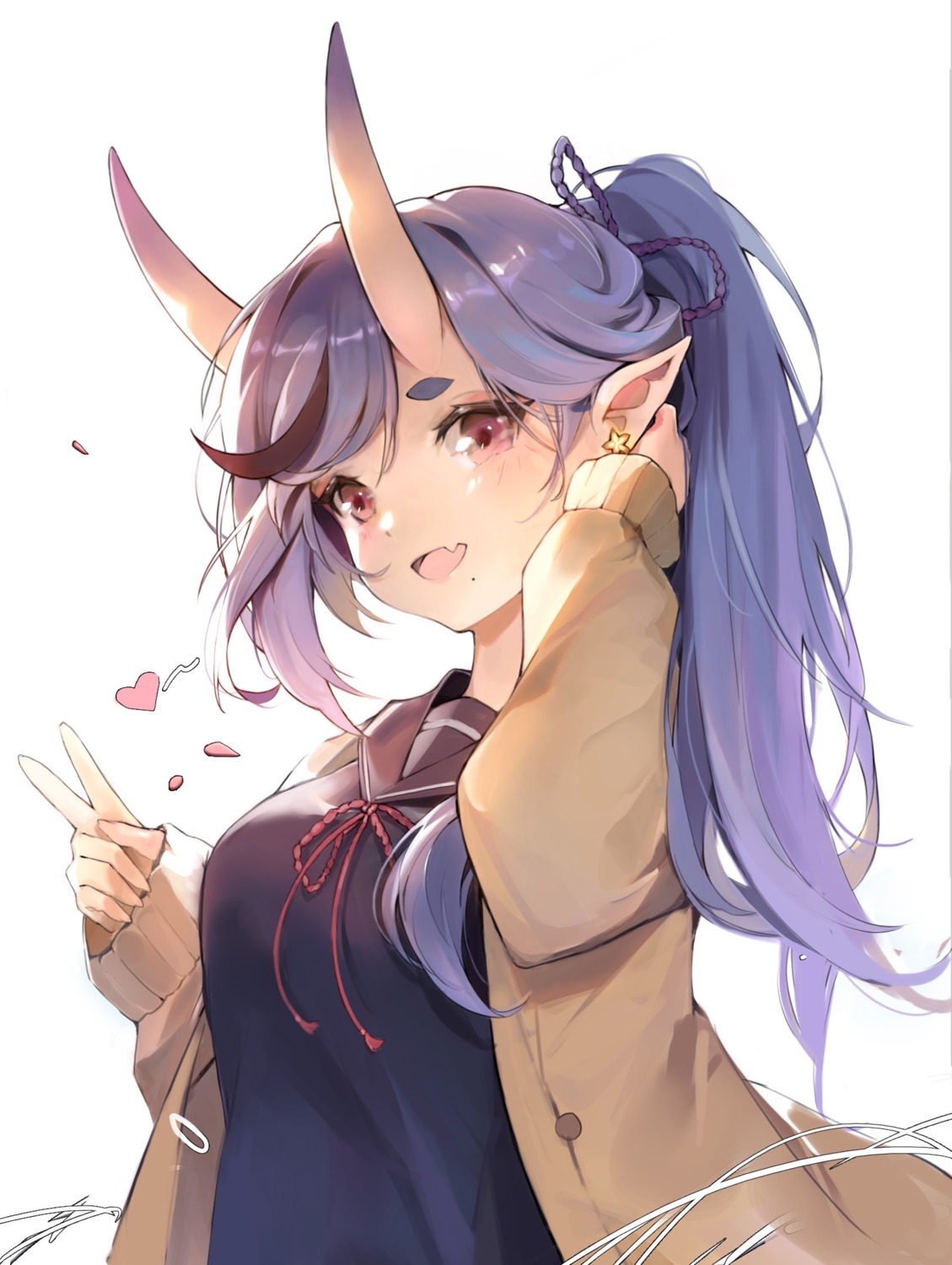 horns, nijisanji, nijisanji_seeds, pointy_ears, rindou_mikoto, ruzi, seifuku, sweater