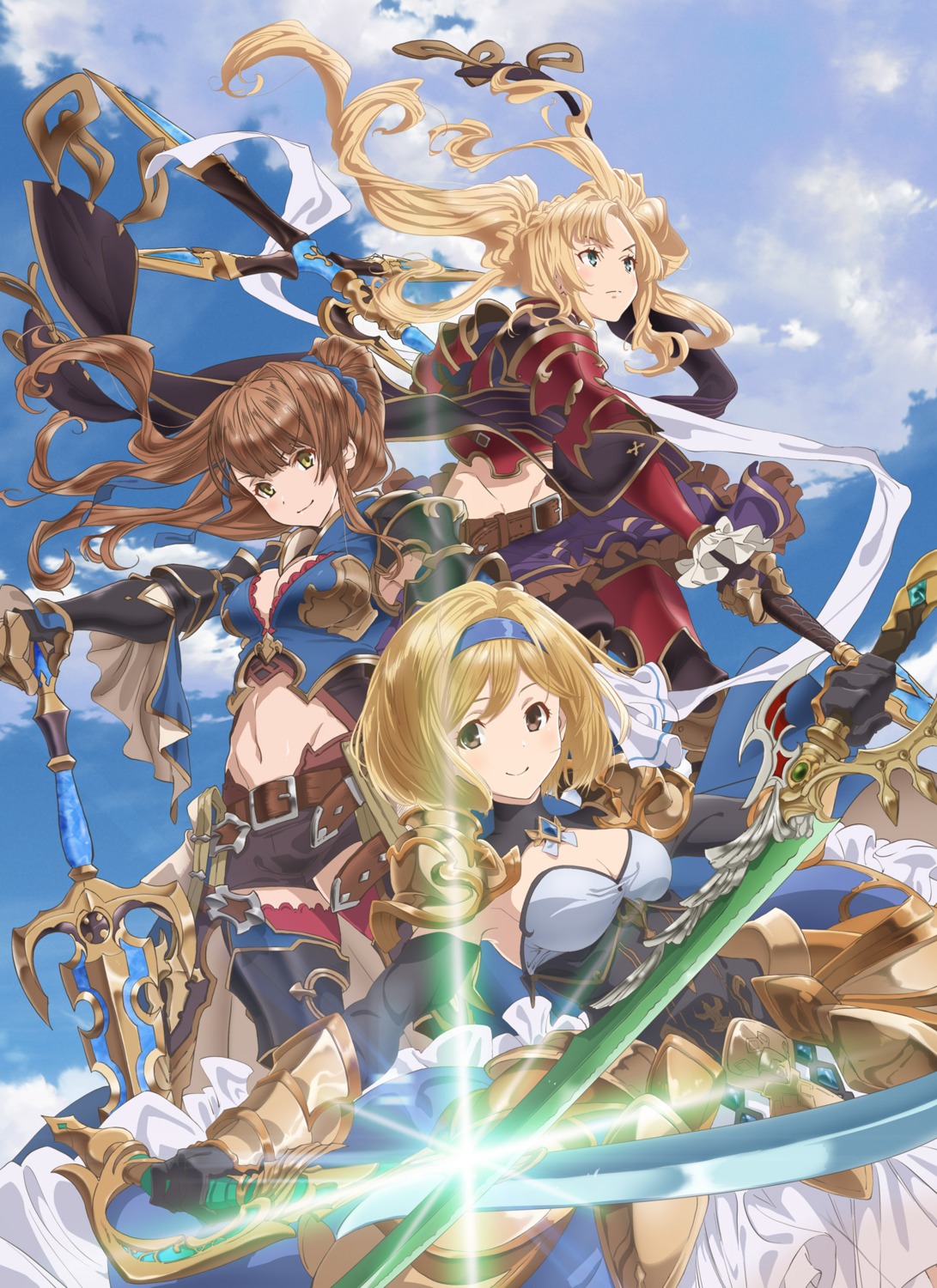 armor, beatrix_(granblue_fantasy), cleavage, djeeta_(granblue_fantasy), granblue_fantasy, tagme, thighhighs, weapon