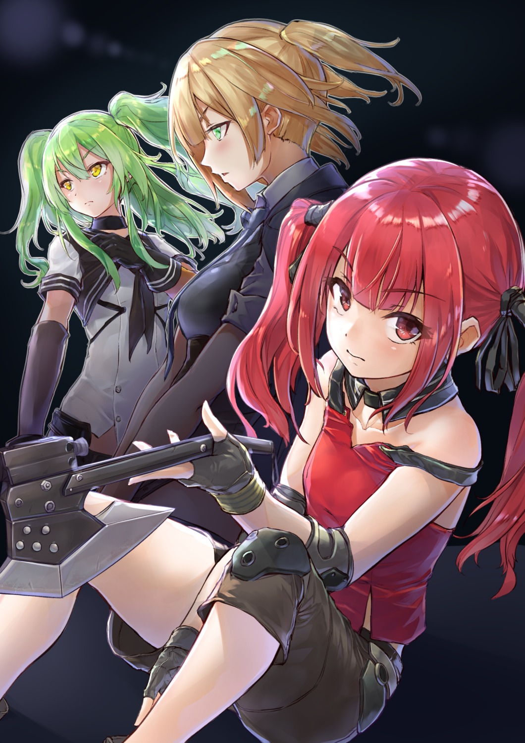 cz-75_(girls_frontline), girls_frontline, m950a_(girls_frontline), potato_tacos, seifuku, weapon, welrod_mk2_(girls_frontline)