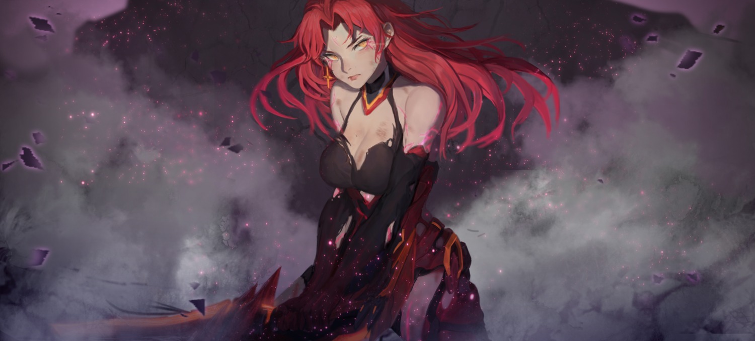 benghuai_xueyuan, cleavage, cutye, honkai_impact, murata_himeko, sword, torn_clothes