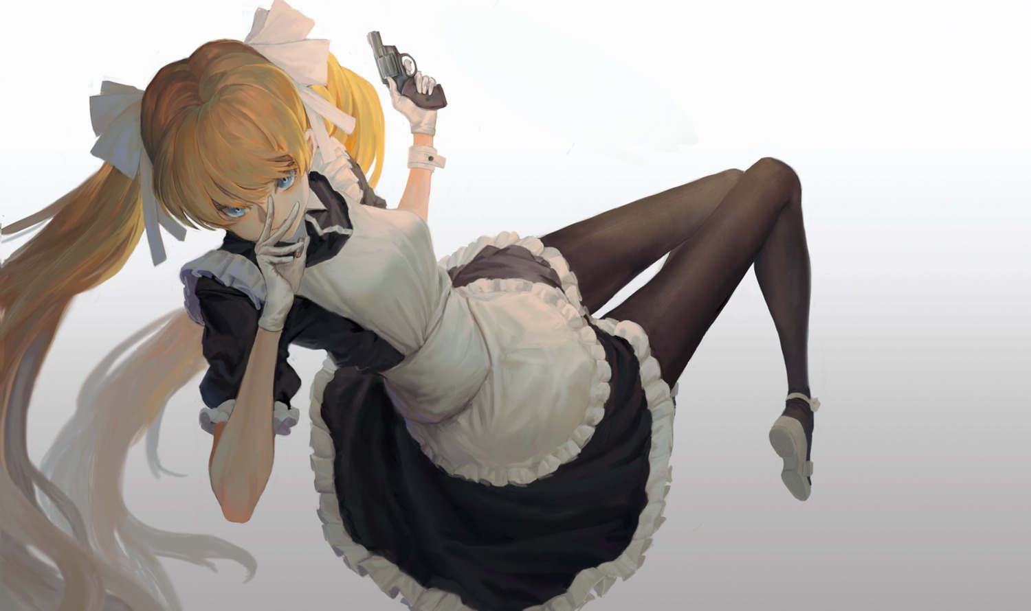 cutye, gun, maid, pantyhose, skirt_lift