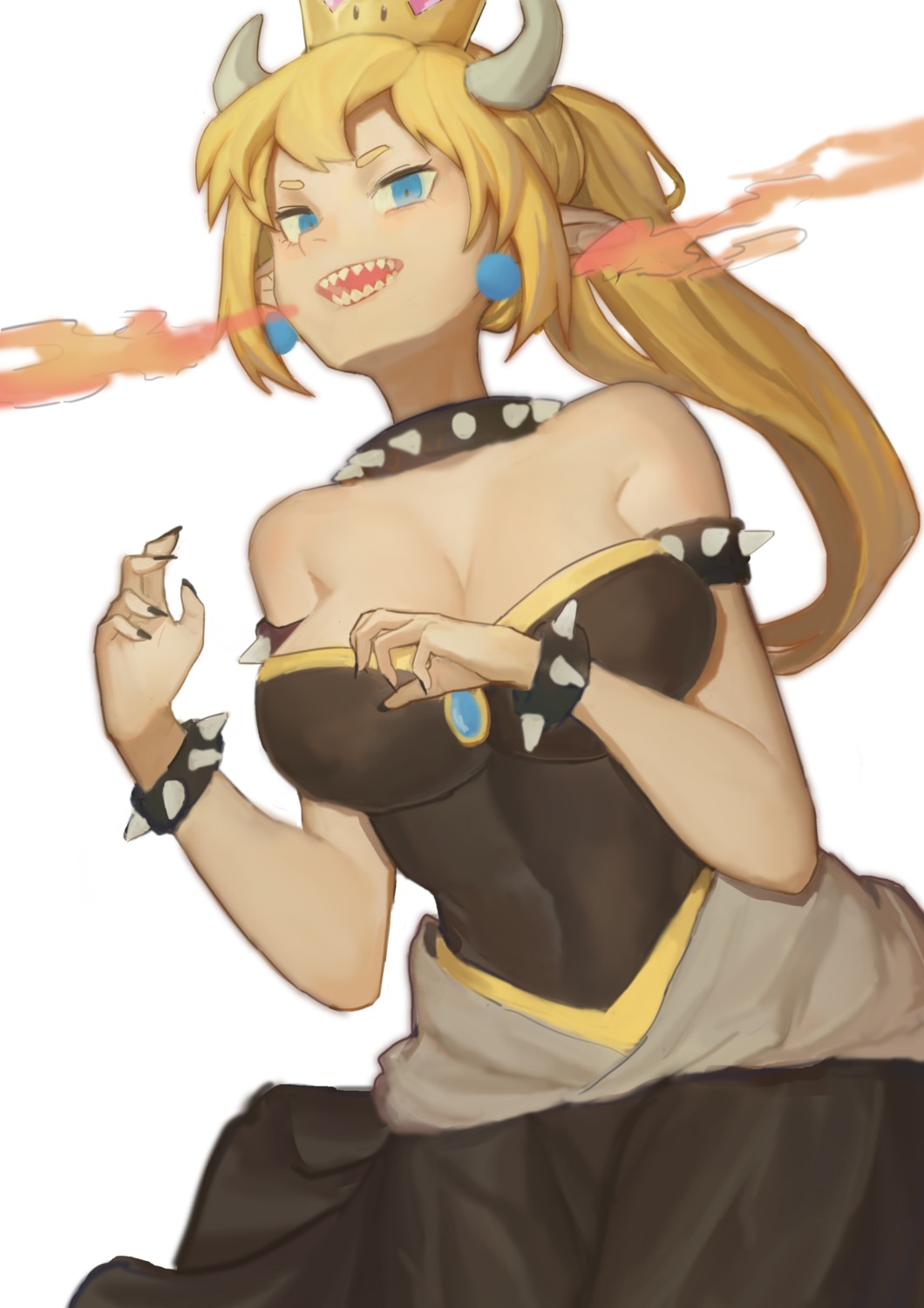 bowsette, cleavage, cutye, dress, horns, new_super_mario_bros._u_deluxe, pointy_ears