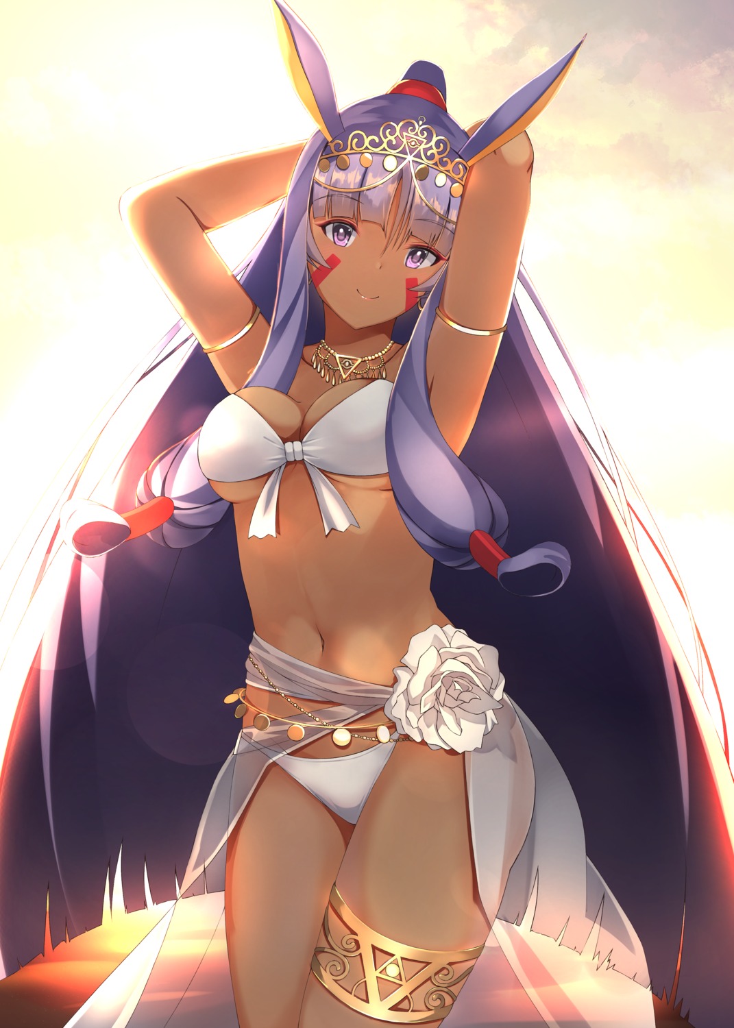 animal_ears, bikini, bunny_ears, fate/grand_order, garter, nitocris_(fate), see_through, swimsuits, sylux, tattoo, underboob
