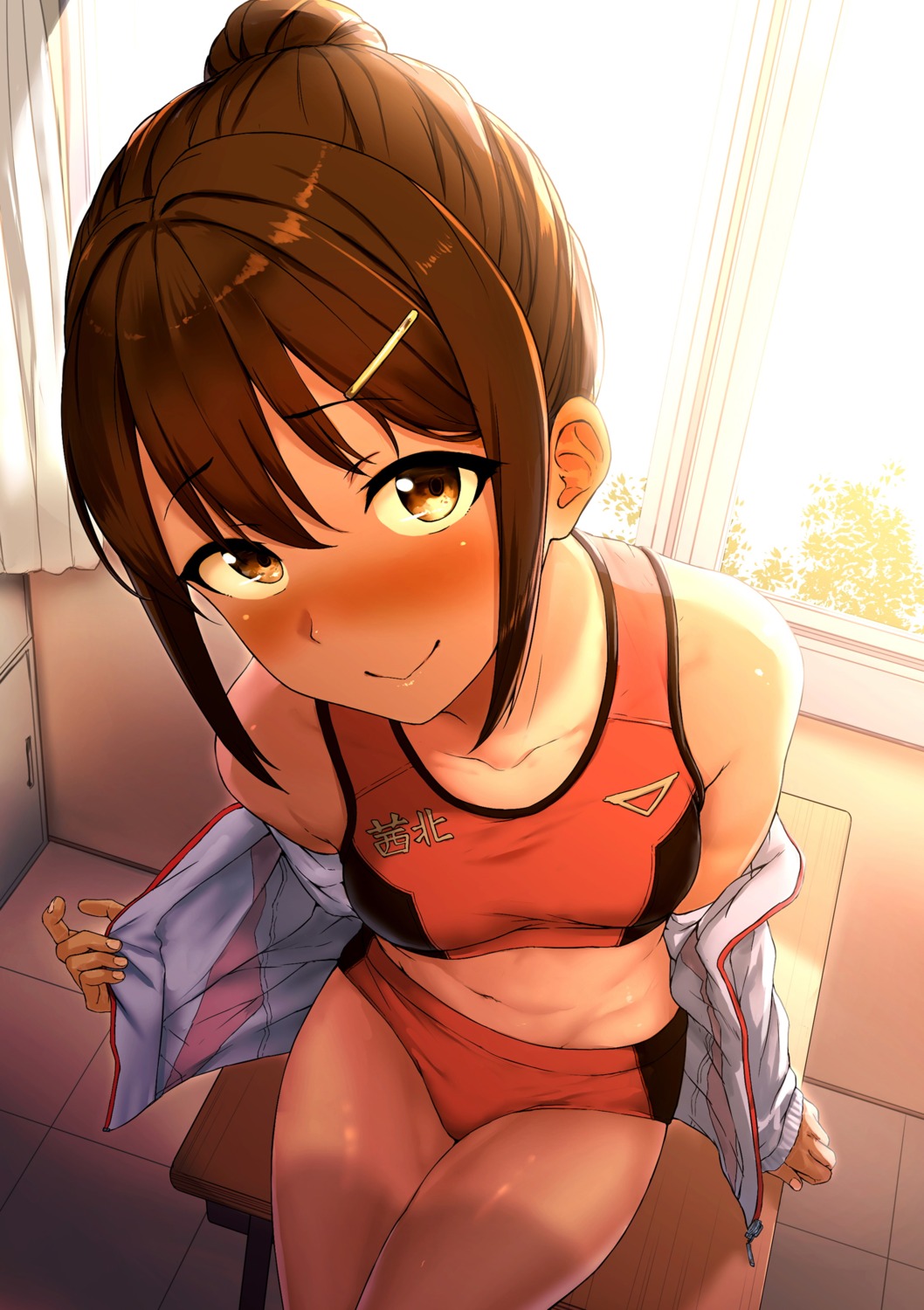 aoi_chizuru, buruma, gym_uniform, open_shirt, undressing