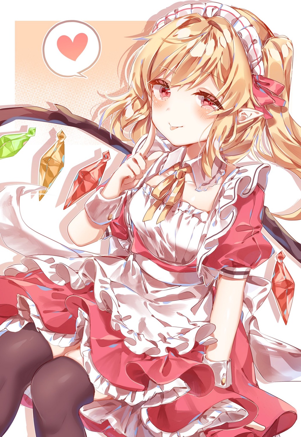 ayatsuki_sugure, flandre_scarlet, maid, pointy_ears, thighhighs, touhou, wings