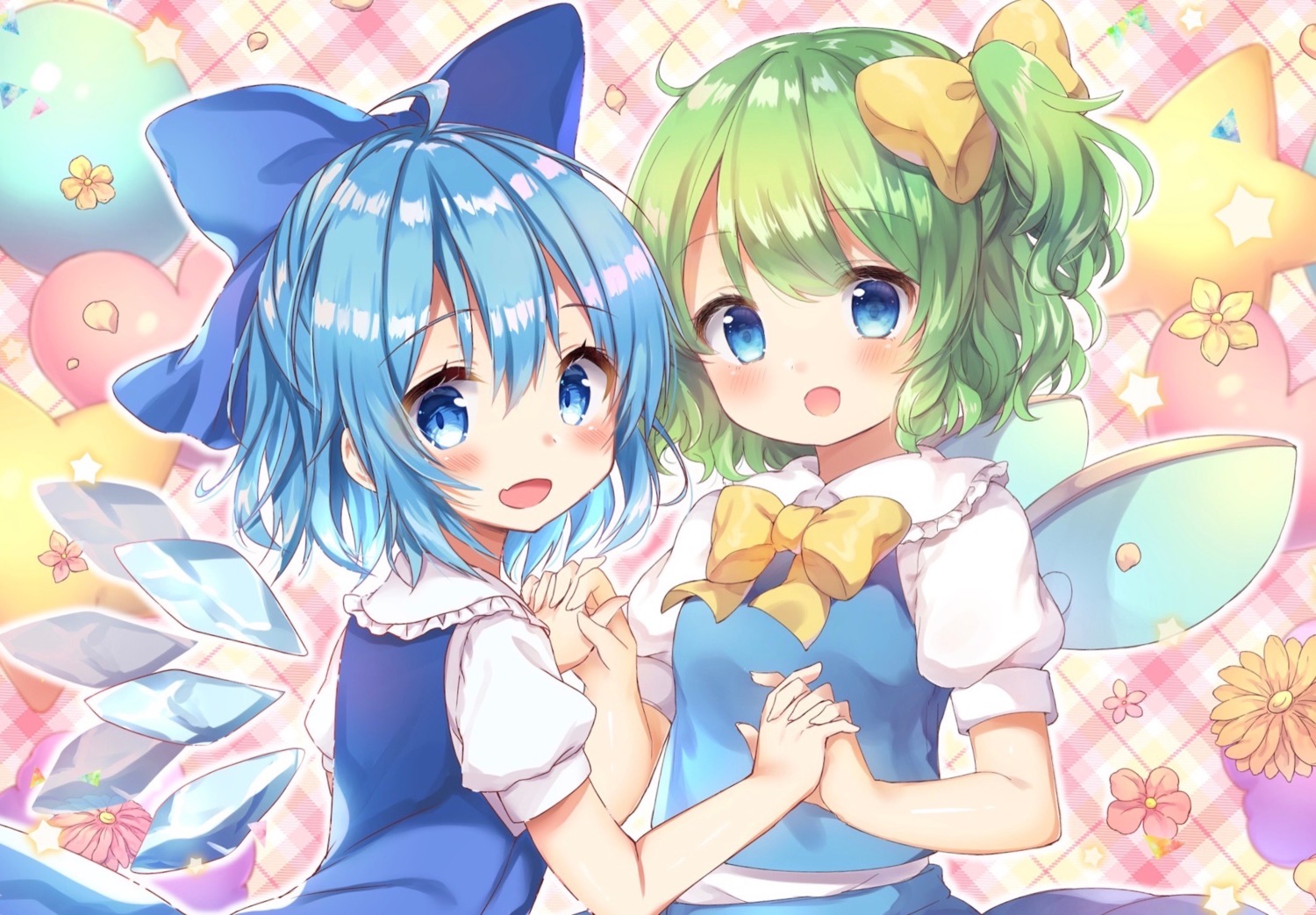 cirno, daiyousei, honoka_(moe-moeko), touhou, wings